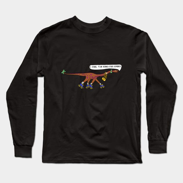 Rollerskating Retro Jurassic Diplodocus Long Sleeve T-Shirt by EmmaFifield